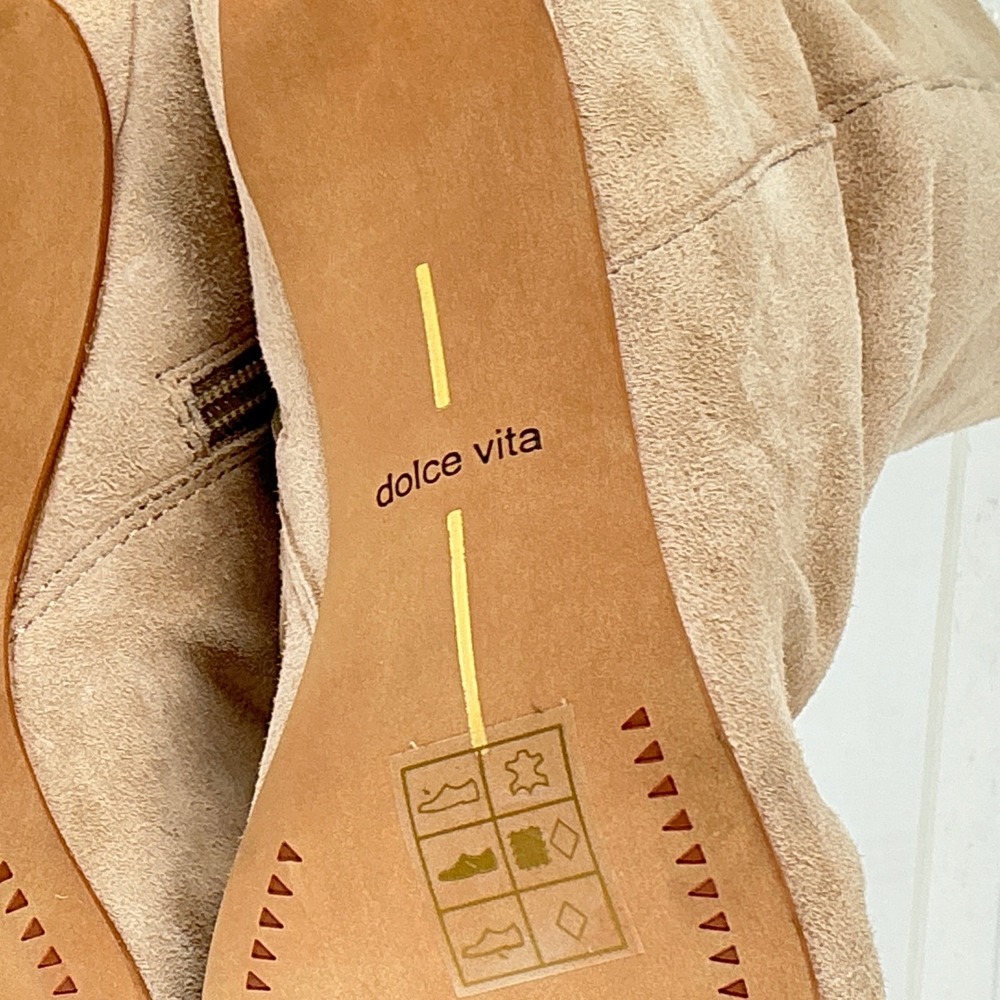 Dolce Vita Size 6.5 Suede Ruched Pointed Toe Stiletto Heel Boots Beige Fernly - Picture 4 of 16